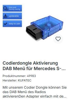 Dongel zur DAB Plus Programmierung im Comand 3.0